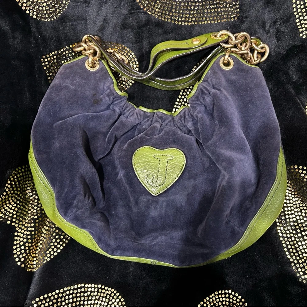 Juicy Couture Velvet Navy and Olive Shoulder Bag - Picture 3 of 12